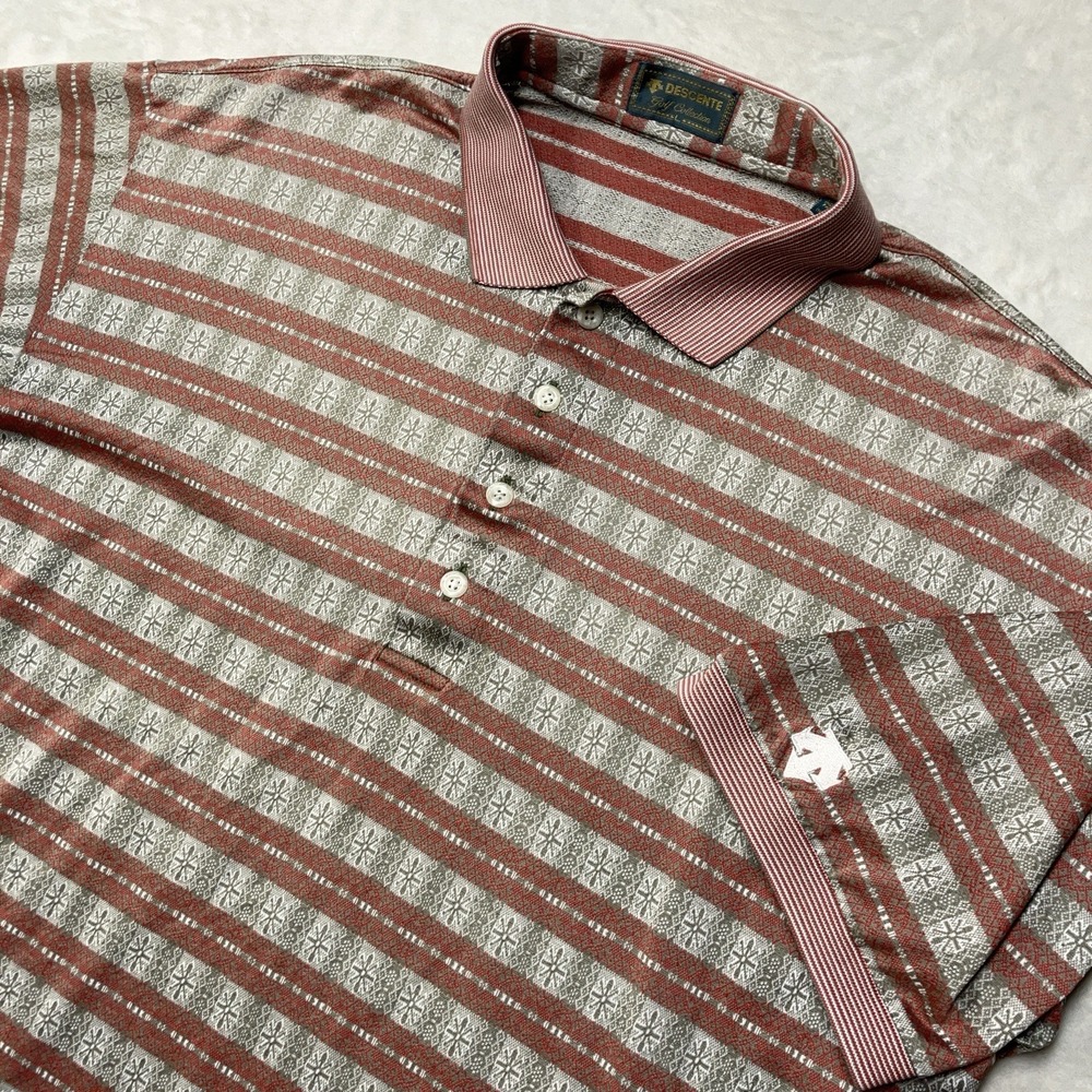 Vintage 90s Descente Golf Collection Polo Shirt Men Large Retro Geo Print Cotton